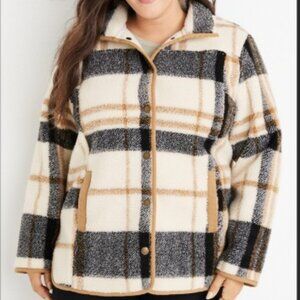 New Maurices Oversized Plaid Teddy Button Jacket Size 3X